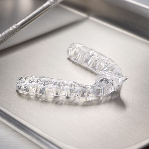 Clear nightguard for teeth grinding on the metal tray