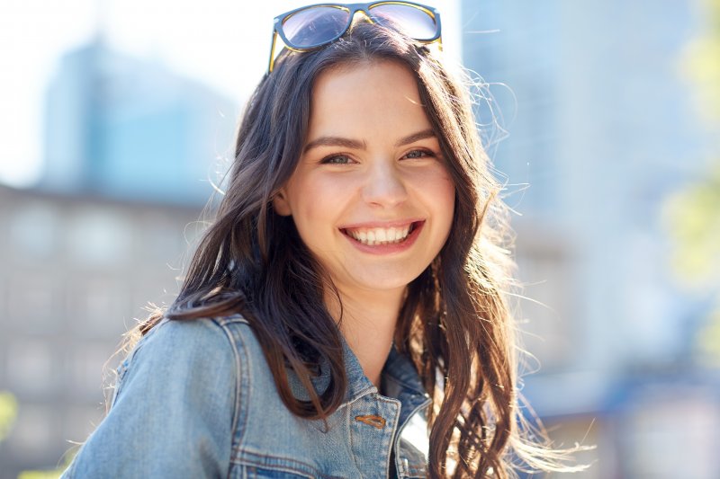 Lady shows off pretty smile